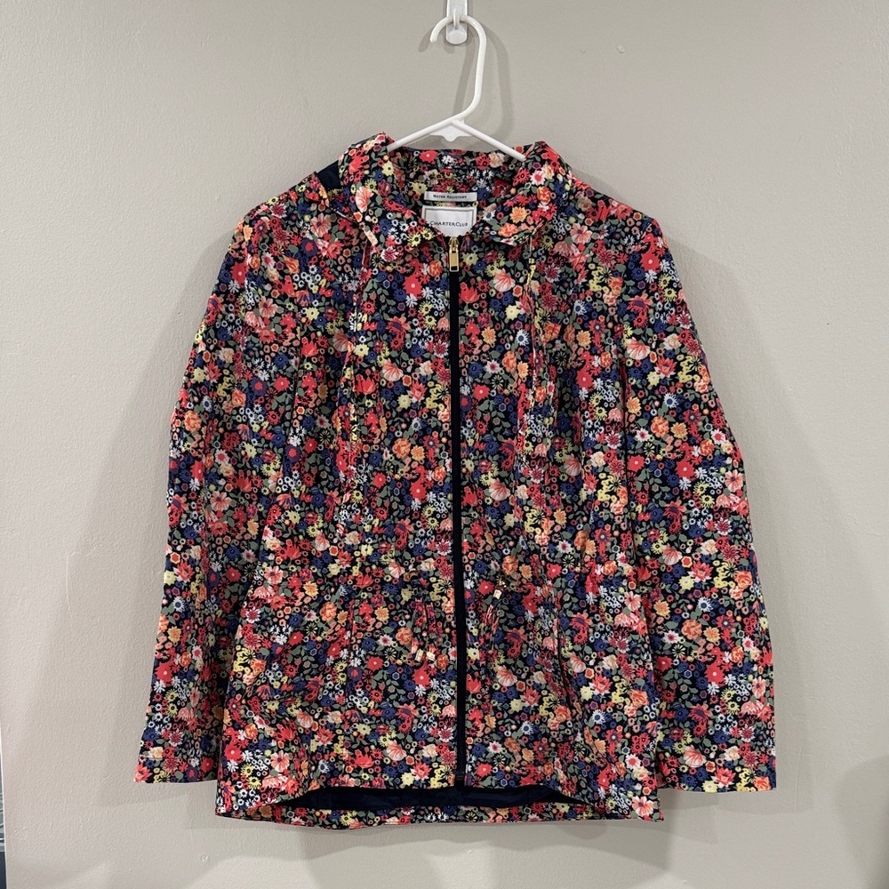 Charter Club Multicolor Floral Rain hooded Jacket